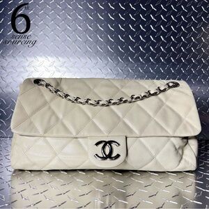 Chanel Caviar Classic Nature Maxi Flap in Cream SHW